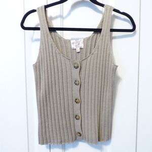 Hippie Rose Button Up Knit Tank in Khaki